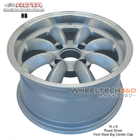 ROTA Wheel RB (15x8, 4x114.3+12mm, 73mm Hub, Ford Style Big Center Cap) Royal Silver