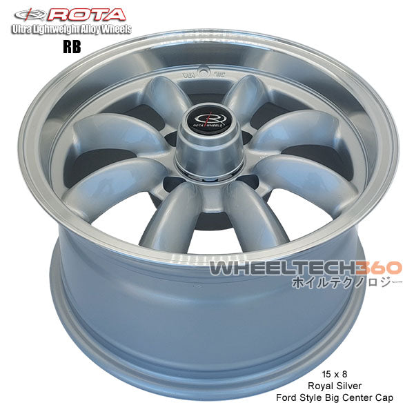 ROTA Wheel RB (15x8, 4x114.3+12mm, 73mm Hub, Ford Style Big Center Cap) Royal Silver
