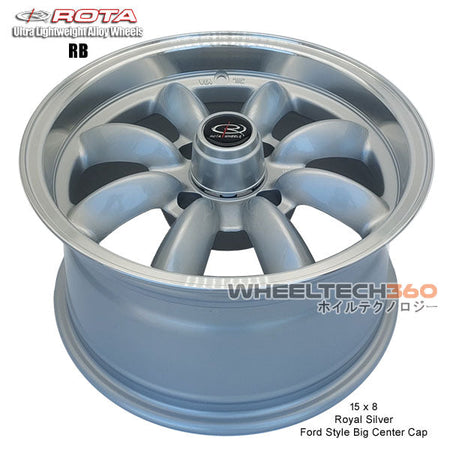 ROTA Wheel RB (15x8, 4x114.3+12mm, 73mm Hub, Ford Style Big Center Cap) Royal Silver
