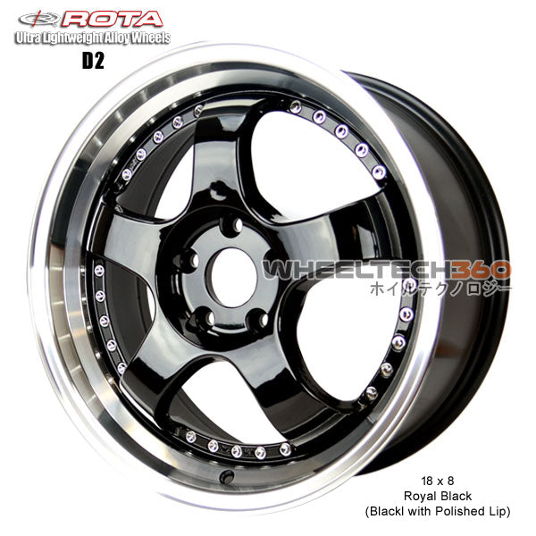 ROTA Wheel D2 (18x8, 5x114.3+48mm, 73mm Hub)