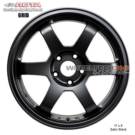 ROTA Wheel Grid (17x8, 5x114.3+44mm, 73mm Hub) Satin Black