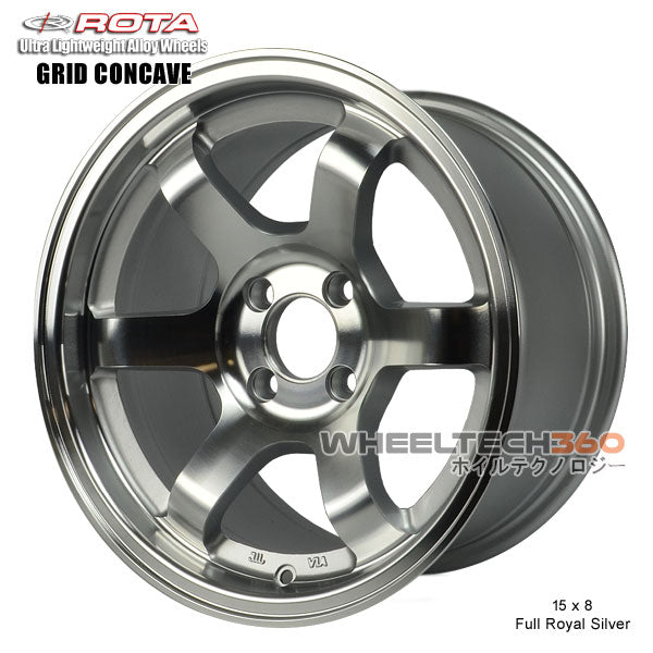 ROTA Wheel Grid Concave (15x8, 4x100+20mm, 67.1mm Hub) Full Royal Silver