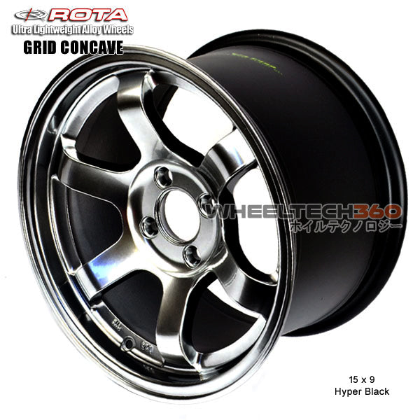 ROTA Wheel Grid Concave (15x9, 4x100+36mm, 67.1mm Hub) Hyper Black
