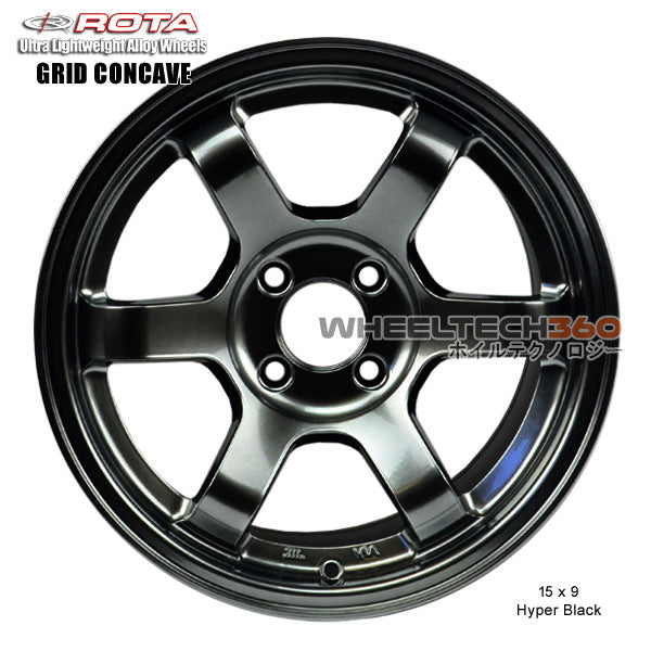 ROTA Wheel Grid Concave (15x9, 4x100+36mm, 67.1mm Hub) Hyper Black