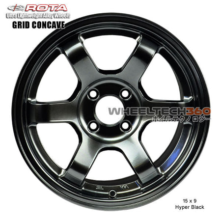 ROTA Wheel Grid Concave (15x9, 4x100+36mm, 67.1mm Hub) Hyper Black