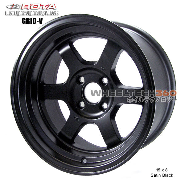 ROTA Wheel Grid V (15x8, 4x100+0mm, 67.1mm Hub) Satin Black