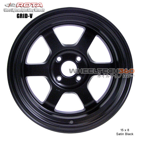 ROTA Wheel Grid V (15x8, 4x100+0mm, 67.1mm Hub) Satin Black