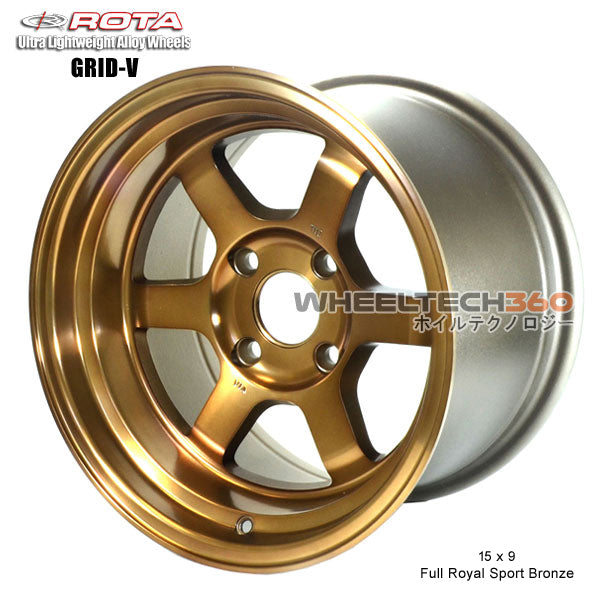ROTA Wheel Grid V (15x9, 4x100+0mm, 67.1mm Hub) Full Royal Sport Bronze