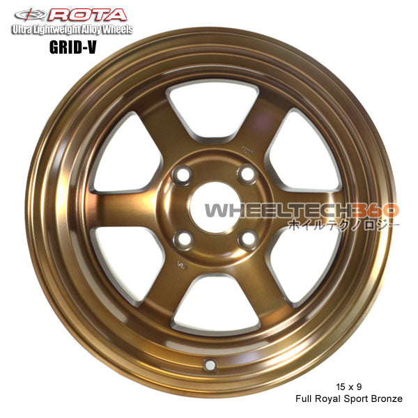 ROTA Wheel Grid V (15x9, 4x100+0mm, 67.1mm Hub) Full Royal Sport Bronze