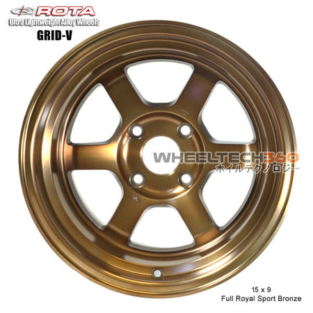 ROTA Wheel Grid V (15x9, 4x114.3-15mm, 73mm Hub) Full Royal Sport Bronze