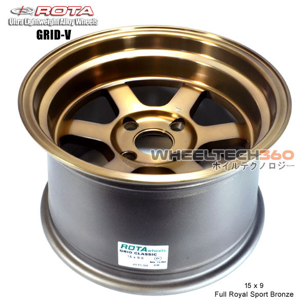 ROTA Wheel Grid V (15x9, 4x100-15mm, 67.1mm Hub) Full Royal Sport Bronze