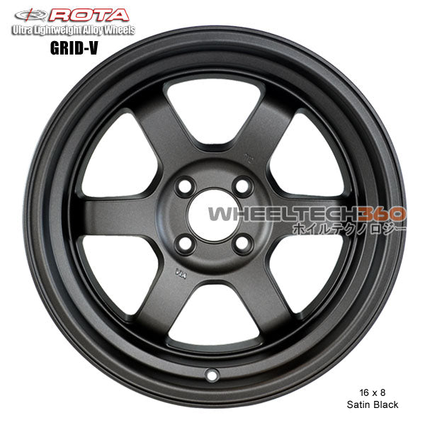 ROTA Wheel Grid V (16x8, 4x100+0mm, 67.1mm Hub) Satin Black