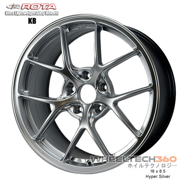 ROTA Wheel KB-F (18x8.5, 5x114.3+44mm, 73mm Hub) Hyper Silver