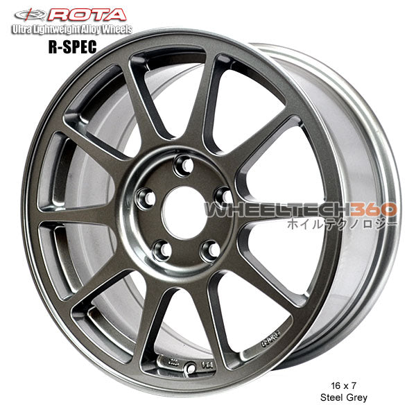 ROTA Wheel R-Spec (16x7, 5x114.3+45mm, 73mm Hub) Steel Grey
